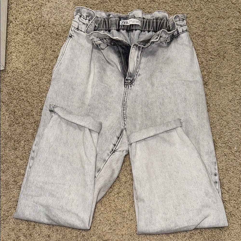 Zara Light Gray HIGH-WAISTED PAPERBAG BAGGY JEANS